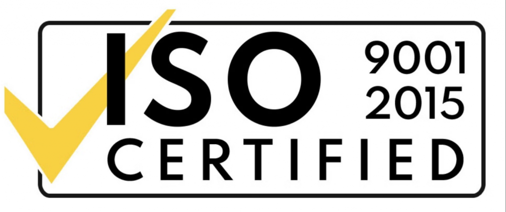 ISO 9001:2015 certified badge with a yellow check mark