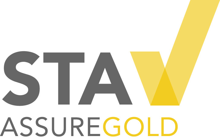 Brand logo with gray 'STA' letters and a yellow checkmark forming a stylized 'V', with 'ASSURE' in gray and 'GOLD' in yellow beneath.