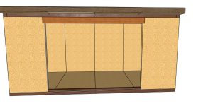 Open cabinet base with a recessed center display area and vertical interior panels, showing wood-toned cabinet box and base trim.