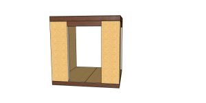 244 x 244 - Structural Insulated Panels (SIPs) UK | Garden Annex & SIP Kits – RD SIPS 3D rendering of an open wooden cabinet frame with cork panels on the sides and top/bottom trim.