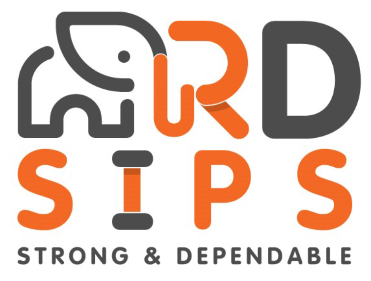 Brand logo with an abstract gray elephant icon and orange/gray lettering, plus the tagline 'STRONG & DEPENDABLE'